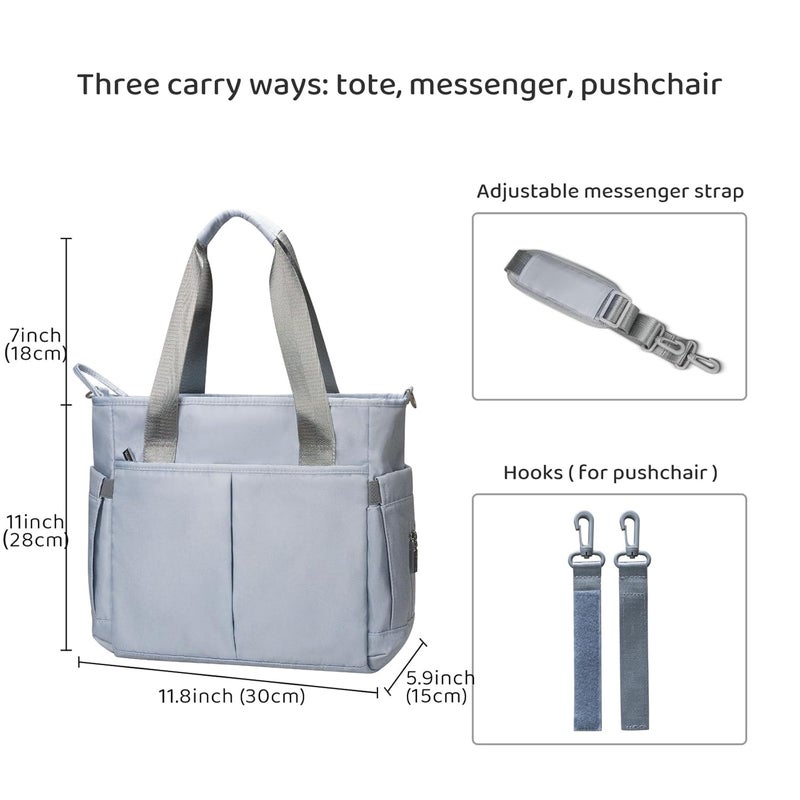 PHEBEN Store Diaper Bag Tote Satchel Waterproof Messenger Baby Diaper Bags for Mom and Dad Multifunction Medium Travel Tote Bags(Blue Grey) - Image 2
